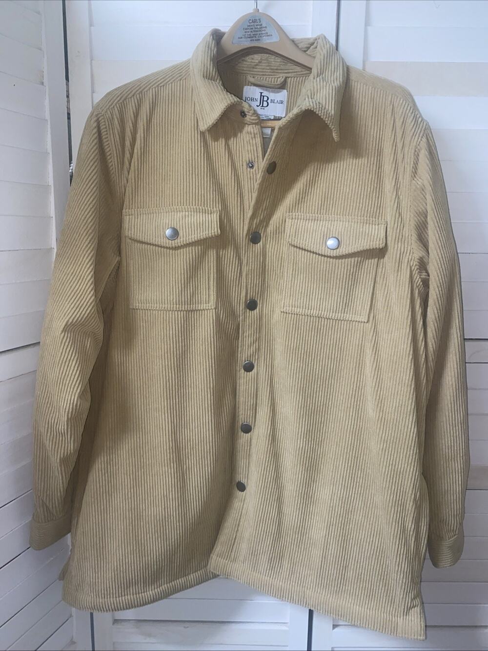 John Blair Khaki Corduroy Sherpa Lined Snap Front Pockets Jacket Sz Large